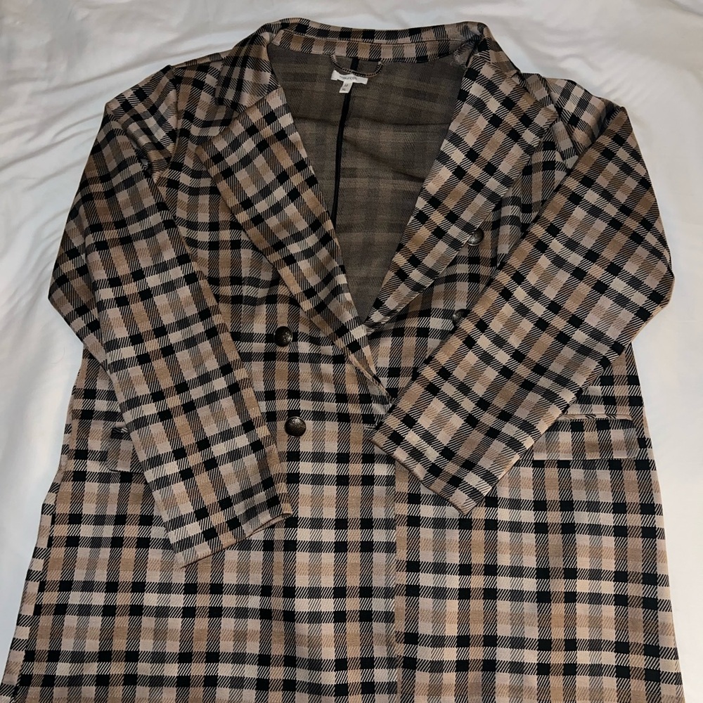 Maurice’s Brown Tan Black Plaid Boyfriend Blazer Extra Large XL